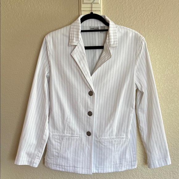 Chico's White Pinstripe Women's Jacket / Blazer - Picture 1 of 6